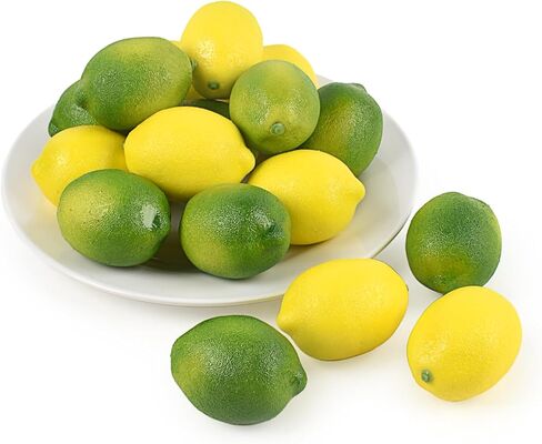 Fake Lemons, 20 Pcs Green and Yellow Simulation Lemons Mixed Set Lifelike Fake Fruits for Home Kitchen Fruit Model Cabinet Decor Photography Props in Saudi Arabia