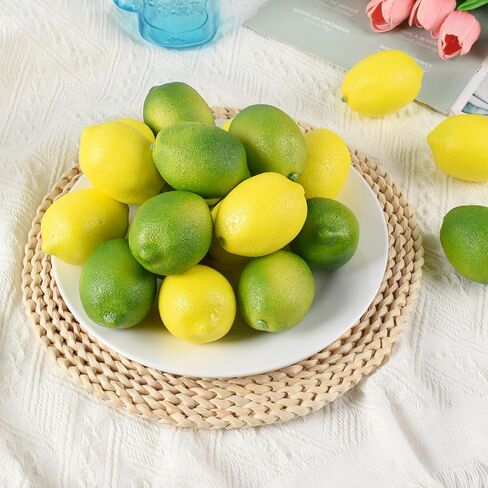 Fake Lemons, 20 Pcs Green and Yellow Simulation Lemons Mixed Set Lifelike Fake Fruits for Home Kitchen Fruit Model Cabinet Decor Photography Props in Saudi Arabia