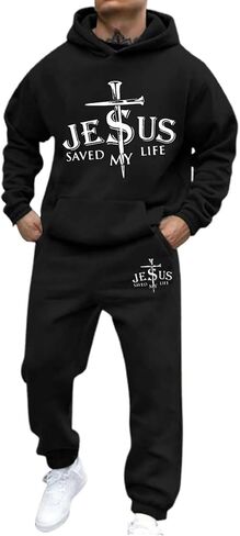 يسوع Sweatsuit الرجال 2 قطعة مجموعة المسيحية فضفاض قمصان سويت شيرت بقلنسوة الدينية مطاطا الخصر الركض Sweatpants in Kuwait