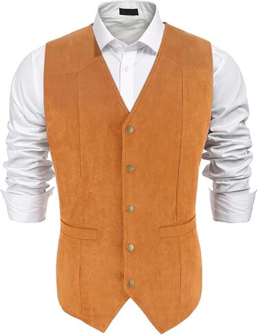 Men's Suede Leather Suit Vest V Neck Artificial Retro 5 Button Regular Vest Cowboy Style Sleeveless Jacket in Kuwait