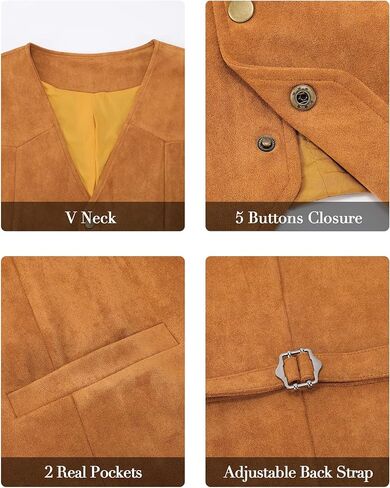 Men's Suede Leather Suit Vest V Neck Artificial Retro 5 Button Regular Vest Cowboy Style Sleeveless Jacket in Kuwait