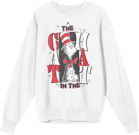 Bioworld Dr. Seuss The Cat In The Hat Adult White Crew Neck Long Sleeve Sweatshirt in Saudi Arabia