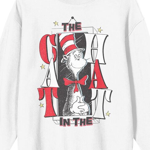 Bioworld Dr. Seuss The Cat In The Hat Adult White Crew Neck Long Sleeve Sweatshirt in Saudi Arabia