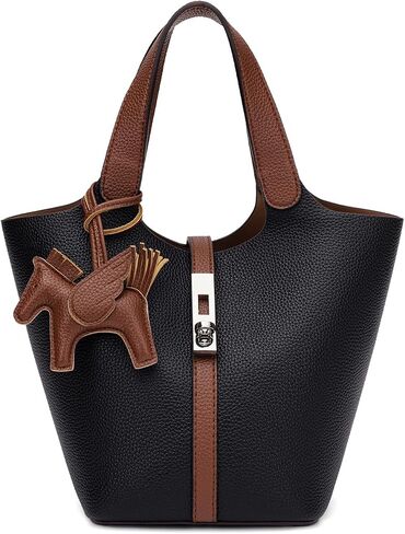 Tote Bag for Women Vegan Leather Bucket Purse for Women Top Handle Handbag Shoulder Bag with Detachable Small Purse in Kuwait