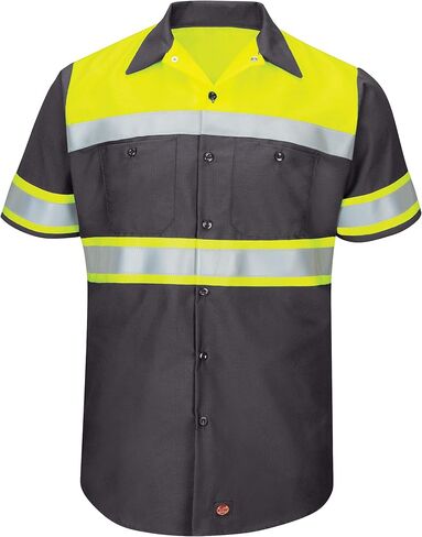 Red Kap Mens Hi-Visibility Short Sleeve Color Block Ripstop Work Shirt - Type O, Class 1 in Saudi Arabia