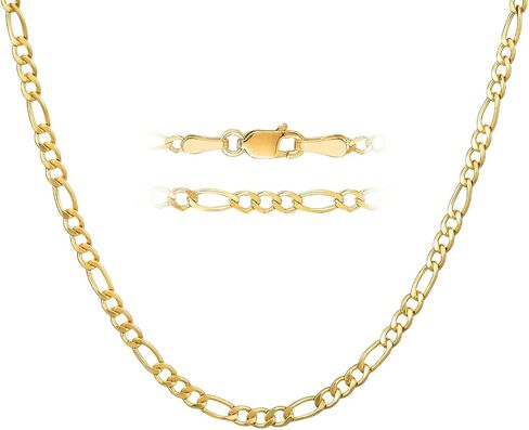 قلادة سلسلة فيجارو من الذهب الأصفر الخالص عيار 14 قيراط للرجال والنساء قطع ألماس مع مشبك مخلب جراد البحر 2 مم (1.6 جم إلى 2.00 جم)، 2.75 مم (2.1 جم إلى 2.8 جم) و4 مم (6 جم إلى 7 جم) ذهب إيطالي حقيقي عيار 14 قيراط in Kuwait