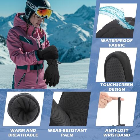 2 Set Ski Gloves with Ski Touchscreen Liners Waterproof with Wrist Leashes Snowboarding Winter Gloves for Women Men Suit for Outdoor Skiing Running Cycling Hiking Biking in Kuwait