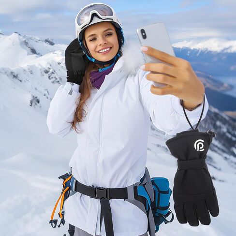2 Set Ski Gloves with Ski Touchscreen Liners Waterproof with Wrist Leashes Snowboarding Winter Gloves for Women Men Suit for Outdoor Skiing Running Cycling Hiking Biking in Kuwait