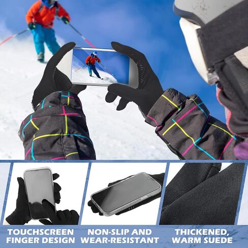2 Set Ski Gloves with Ski Touchscreen Liners Waterproof with Wrist Leashes Snowboarding Winter Gloves for Women Men Suit for Outdoor Skiing Running Cycling Hiking Biking in Kuwait