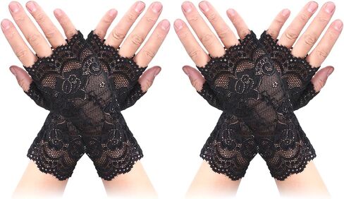 2Pairs Women Short Lace Gloves Halloween Tea Party 1920s Short Gloves Fingerless Floral Gloves Bridal Prom Gloves for Wedding Party Costume in Saudi Arabia