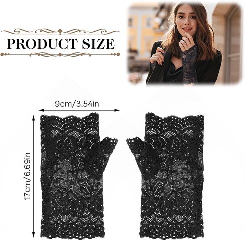 2Pairs Women Short Lace Gloves Halloween Tea Party 1920s Short Gloves Fingerless Floral Gloves Bridal Prom Gloves for Wedding Party Costume in Saudi Arabia