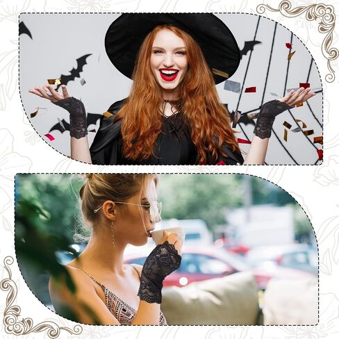 2Pairs Women Short Lace Gloves Halloween Tea Party 1920s Short Gloves Fingerless Floral Gloves Bridal Prom Gloves for Wedding Party Costume in Saudi Arabia