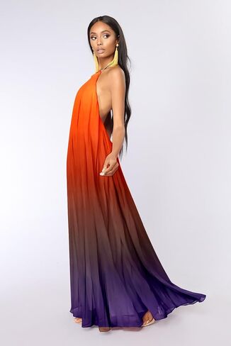 Paintcolors المرأة الرسن بلا أكمام فستان طويل ماكسي عارية الذراعين عادية فضفاض أومبير الصيف الشاطئ الشيفون فستان الشمس فلوي in Kuwait