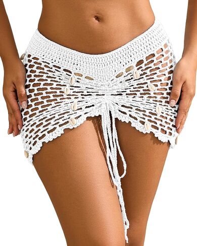 Women's Beach Crochet Hollow Out Shell Cover-Up Skirt Bikini Swimwear Wrap in Kuwait