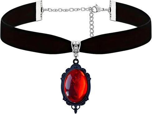 Dreuyet Gothic Crystal Cameo Velvet Choker Necklace for Women Vintage Crystal Glass Red Green Purple Necklace Black Goth Mystic Victorian Collar Punk Style Halloween Costume Jewelry in Saudi Arabia