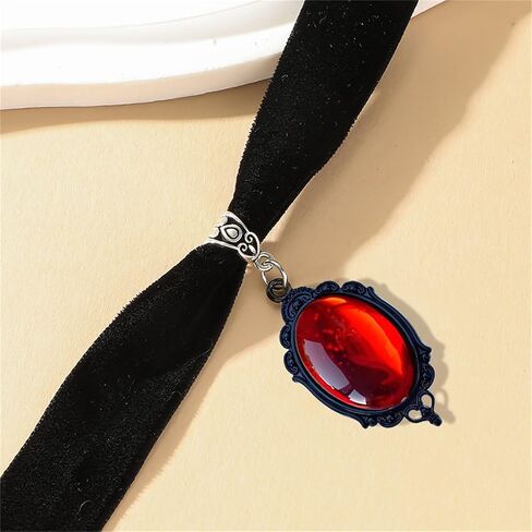 Dreuyet Gothic Crystal Cameo Velvet Choker Necklace for Women Vintage Crystal Glass Red Green Purple Necklace Black Goth Mystic Victorian Collar Punk Style Halloween Costume Jewelry in Saudi Arabia