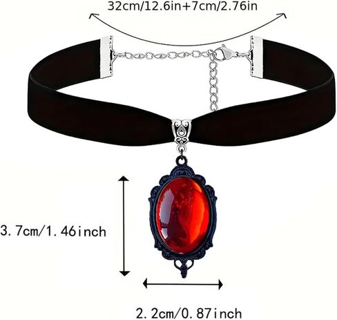 Dreuyet Gothic Crystal Cameo Velvet Choker Necklace for Women Vintage Crystal Glass Red Green Purple Necklace Black Goth Mystic Victorian Collar Punk Style Halloween Costume Jewelry in Saudi Arabia