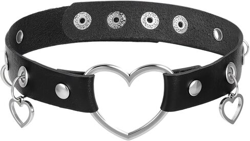 Bremorou Heart Choker Leather Necklace Adjustable Leather Gothic Black Choker Collar Necklace For Women Punk With Heart Pendant Perfect For Cosplay And Parties in Saudi Arabia