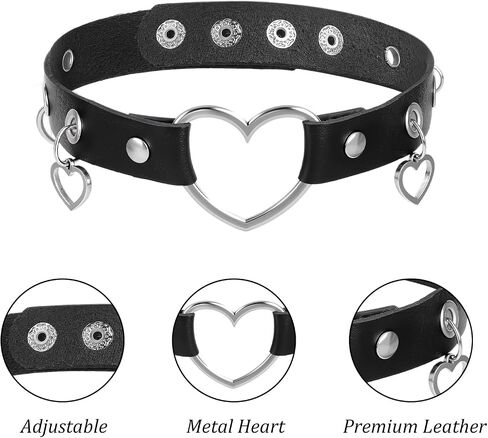 Bremorou Heart Choker Leather Necklace Adjustable Leather Gothic Black Choker Collar Necklace For Women Punk With Heart Pendant Perfect For Cosplay And Parties in Saudi Arabia