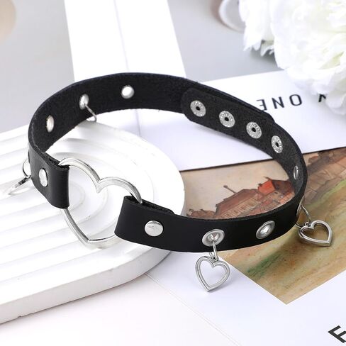 Bremorou Heart Choker Leather Necklace Adjustable Leather Gothic Black Choker Collar Necklace For Women Punk With Heart Pendant Perfect For Cosplay And Parties in Saudi Arabia