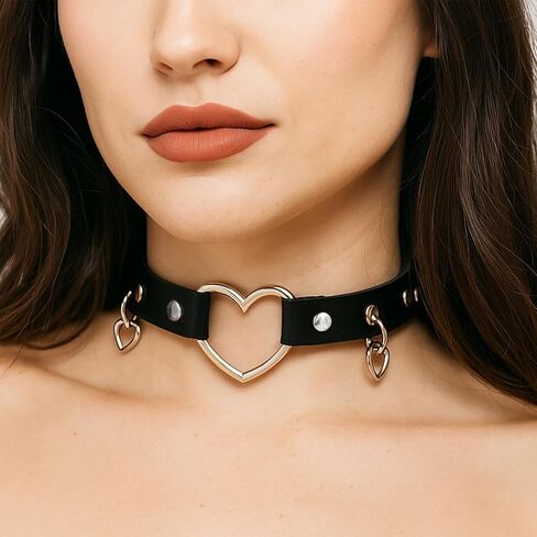 Bremorou Heart Choker Leather Necklace Adjustable Leather Gothic Black Choker Collar Necklace For Women Punk With Heart Pendant Perfect For Cosplay And Parties in Saudi Arabia