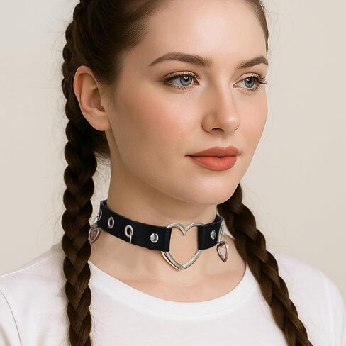 Bremorou Heart Choker Leather Necklace Adjustable Leather Gothic Black Choker Collar Necklace For Women Punk With Heart Pendant Perfect For Cosplay And Parties in Saudi Arabia