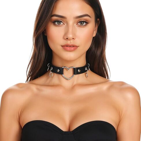 Bremorou Heart Choker Leather Necklace Adjustable Leather Gothic Black Choker Collar Necklace For Women Punk With Heart Pendant Perfect For Cosplay And Parties in Saudi Arabia