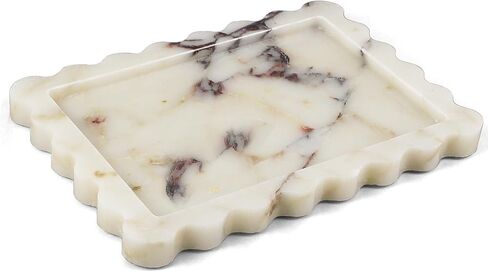 صينية رخامية طبيعية حقيقية، صينية تزيين فاخرة على شكل صدفي، صينية حجر كالاكاتا فيولا الأصلية لخزانة الحمام، ديكور المنزل، تخزين المطبخ، غير الراتنج/السيراميك، 10.6 بوصة × 8 بوصة in Kuwait