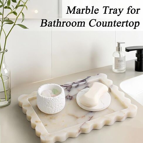 صينية رخامية طبيعية حقيقية، صينية تزيين فاخرة على شكل صدفي، صينية حجر كالاكاتا فيولا الأصلية لخزانة الحمام، ديكور المنزل، تخزين المطبخ، غير الراتنج/السيراميك، 10.6 بوصة × 8 بوصة in Kuwait