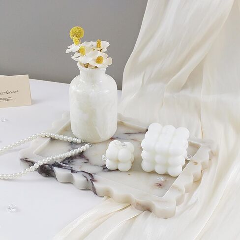 صينية رخامية طبيعية حقيقية، صينية تزيين فاخرة على شكل صدفي، صينية حجر كالاكاتا فيولا الأصلية لخزانة الحمام، ديكور المنزل، تخزين المطبخ، غير الراتنج/السيراميك، 10.6 بوصة × 8 بوصة in Kuwait