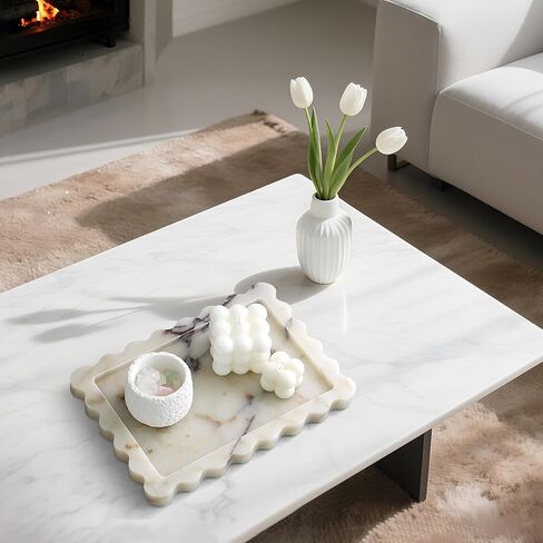 صينية رخامية طبيعية حقيقية، صينية تزيين فاخرة على شكل صدفي، صينية حجر كالاكاتا فيولا الأصلية لخزانة الحمام، ديكور المنزل، تخزين المطبخ، غير الراتنج/السيراميك، 10.6 بوصة × 8 بوصة in Kuwait