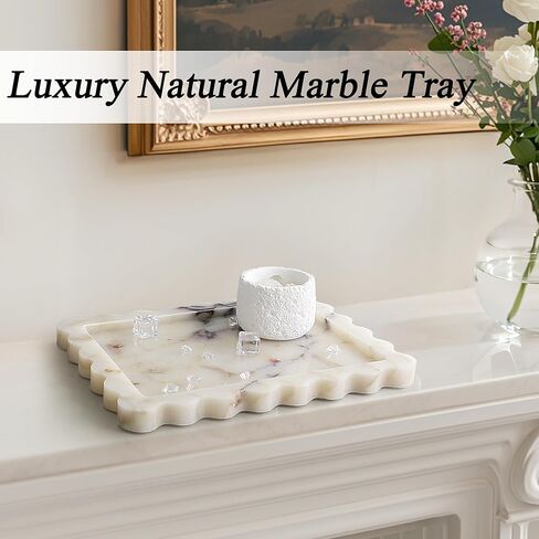 صينية رخامية طبيعية حقيقية، صينية تزيين فاخرة على شكل صدفي، صينية حجر كالاكاتا فيولا الأصلية لخزانة الحمام، ديكور المنزل، تخزين المطبخ، غير الراتنج/السيراميك، 10.6 بوصة × 8 بوصة in Kuwait