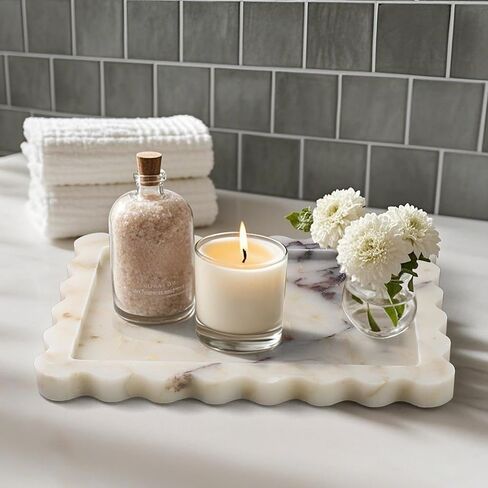 صينية رخامية طبيعية حقيقية، صينية تزيين فاخرة على شكل صدفي، صينية حجر كالاكاتا فيولا الأصلية لخزانة الحمام، ديكور المنزل، تخزين المطبخ، غير الراتنج/السيراميك، 10.6 بوصة × 8 بوصة in Kuwait