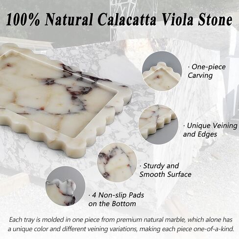 صينية رخامية طبيعية حقيقية، صينية تزيين فاخرة على شكل صدفي، صينية حجر كالاكاتا فيولا الأصلية لخزانة الحمام، ديكور المنزل، تخزين المطبخ، غير الراتنج/السيراميك، 10.6 بوصة × 8 بوصة in Kuwait