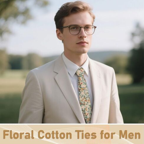 Floral Cotton Ties for Men, 2.56" Skinny Mens Tie Flower Men's Neckties for Wedding Party Celebration Date in Saudi Arabia