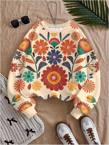 SOLY HUX Women's Floral Graphic Sweatshirt Long Sleeve Crewneck Casual Fall Pullover Tops in Saudi Arabia