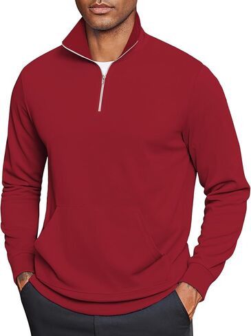 COOFANDY Mens Quarter Zip Pullover Quilted Sweatshirt Long Sleeve Mock Neck Sweater Polo Half Zip Pullover with Pocket in Kuwait