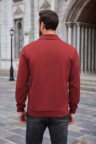 COOFANDY Mens Quarter Zip Pullover Quilted Sweatshirt Long Sleeve Mock Neck Sweater Polo Half Zip Pullover with Pocket in Kuwait