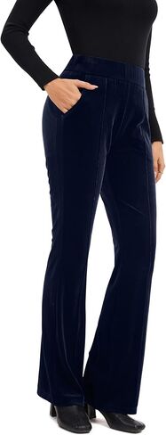 FUNYYZO Women's Velvet Elastic Waist Flare Leg Palazzo Long Pants Trousers Bell Bottom Casual Streetwear Trousers in Kuwait