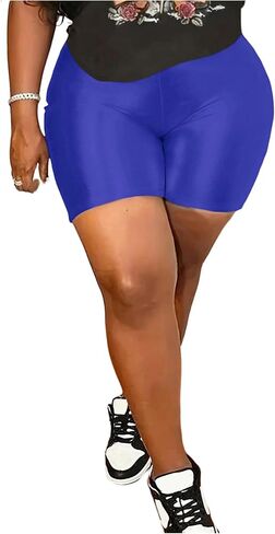Women's Plus Size Y2K Metallic Biker Shorts High Waisted Party Skinny Shorts Sportswear in Kuwait