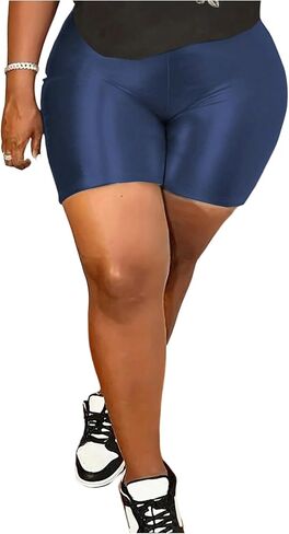 Women's Plus Size Y2K Metallic Biker Shorts High Waisted Party Skinny Shorts Sportswear in Kuwait