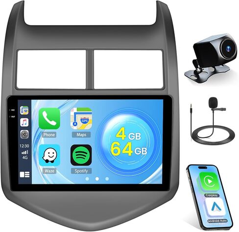 Roinvou 2+64G Android CarPlay Stereo for Chevrolet Chevy Aveo Sonic 2011-2013, Built-in Wireless CarPlay with Android Auto, 9'' Touch Screen in-Dash GPS Navigation Support Mirror Link BT RDS WiFi DSP in Saudi Arabia