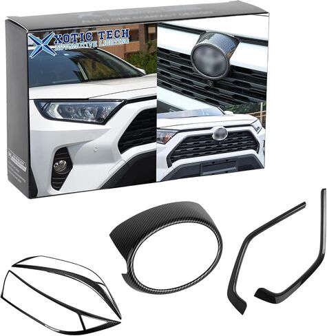 x xotic tech Set Carbon Fiber Style Exterior Front Grille Stripe Logo Ring Headlight Eyelid Accessories Cover Trim Combo Kit, Compatible with Toyota Rav4 2019 2020 2021 2022 2023 2024 2025 in Saudi Arabia