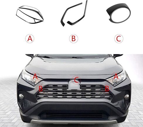 x xotic tech Set Carbon Fiber Style Exterior Front Grille Stripe Logo Ring Headlight Eyelid Accessories Cover Trim Combo Kit, Compatible with Toyota Rav4 2019 2020 2021 2022 2023 2024 2025 in Saudi Arabia