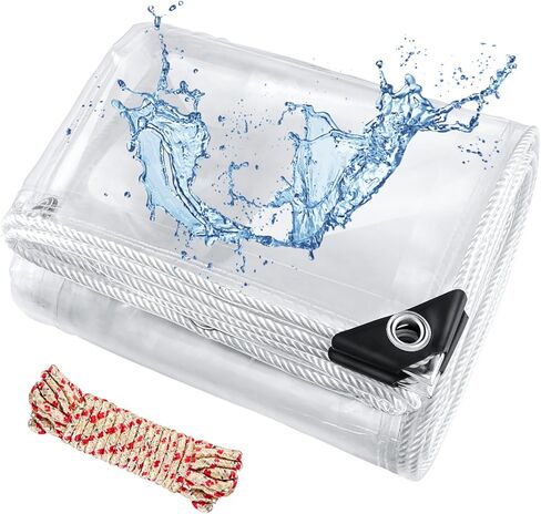 قماش القنب الشفاف مع الحلقات مقاس 6 × 8 أقدام، قماش فينيل PVC الشفاف شديد التحمل مقاوم للماء 20 مل لوحة حاوية الشرفة الشتوية، قماش مظلة شفاف مقاوم للمطر للتخييم، غطاء أقفاص الدجاج in Kuwait