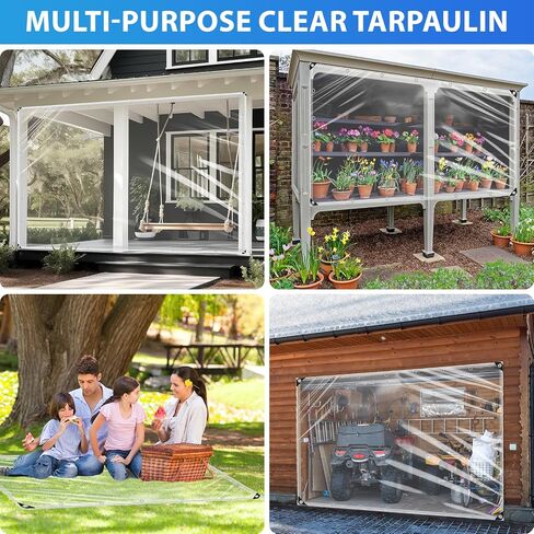 قماش القنب الشفاف مع الحلقات مقاس 6 × 8 أقدام، قماش فينيل PVC الشفاف شديد التحمل مقاوم للماء 20 مل لوحة حاوية الشرفة الشتوية، قماش مظلة شفاف مقاوم للمطر للتخييم، غطاء أقفاص الدجاج in Kuwait