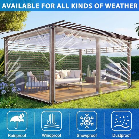 قماش القنب الشفاف مع الحلقات مقاس 6 × 8 أقدام، قماش فينيل PVC الشفاف شديد التحمل مقاوم للماء 20 مل لوحة حاوية الشرفة الشتوية، قماش مظلة شفاف مقاوم للمطر للتخييم، غطاء أقفاص الدجاج in Kuwait