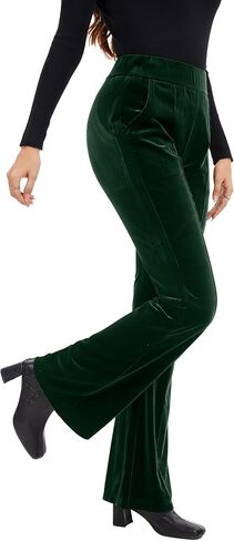 FUNYYZO Women's Velvet Elastic Waist Flare Leg Palazzo Long Pants Trousers Bell Bottom Casual Streetwear Trousers in Kuwait