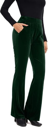 FUNYYZO Women's Velvet Elastic Waist Flare Leg Palazzo Long Pants Trousers Bell Bottom Casual Streetwear Trousers in Kuwait