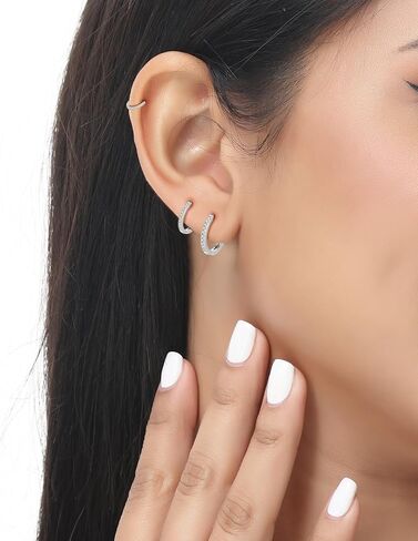 3 أزواج من الفضة الإسترلينية عيار 925 أقراط حلقية كبيرة للنساء لا تسبب الحساسية مجموعة أقراط زركونيا مكعبة من الفضة للنساء 20 مم 30 مم 40 مم 50 مم in Saudi Arabia